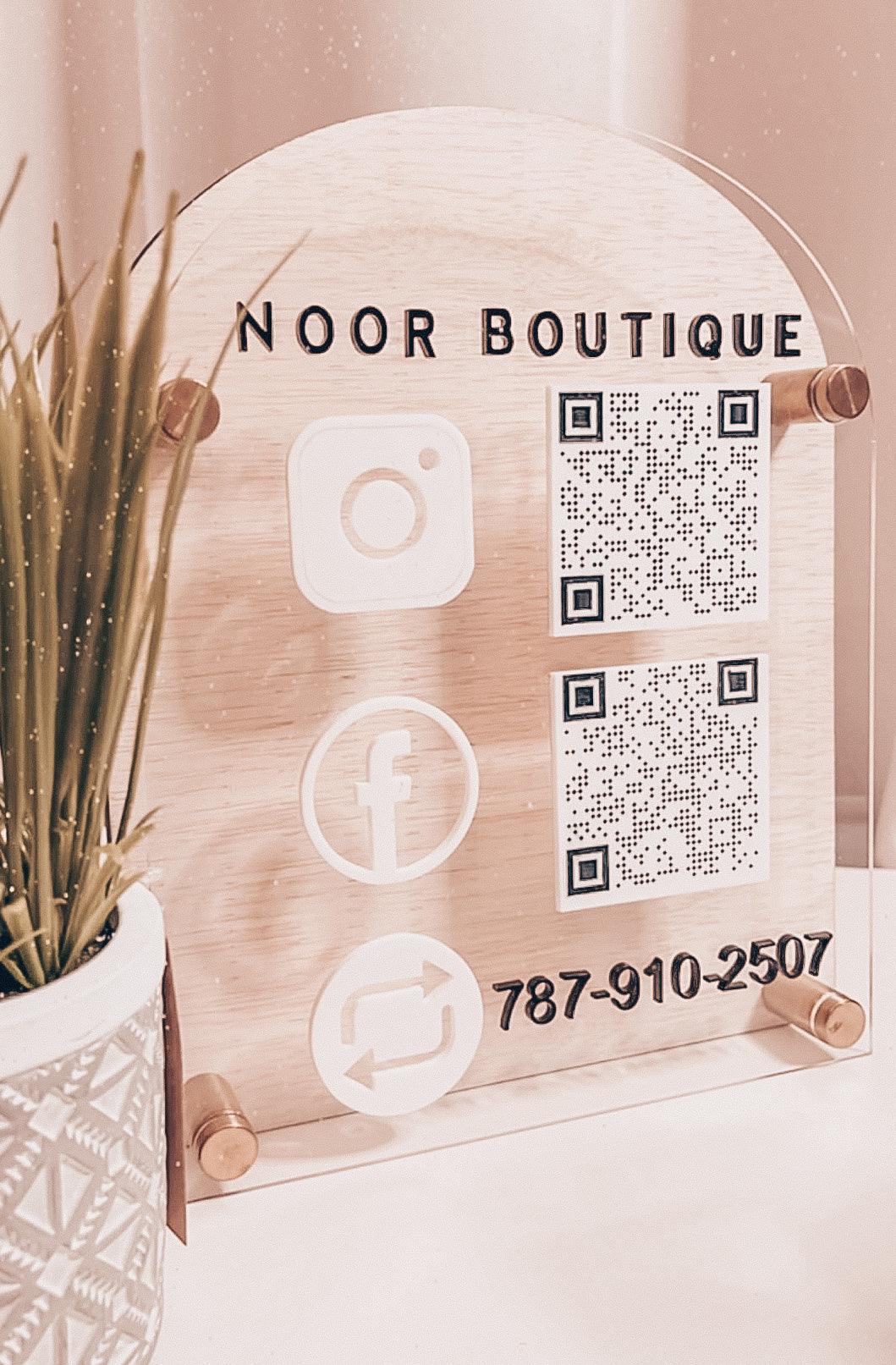 Business QR Code Social Media Sign Wood and Acrylic