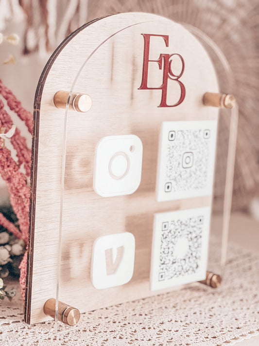 Business QR Code Social Media Sign Wood and Acrylic
