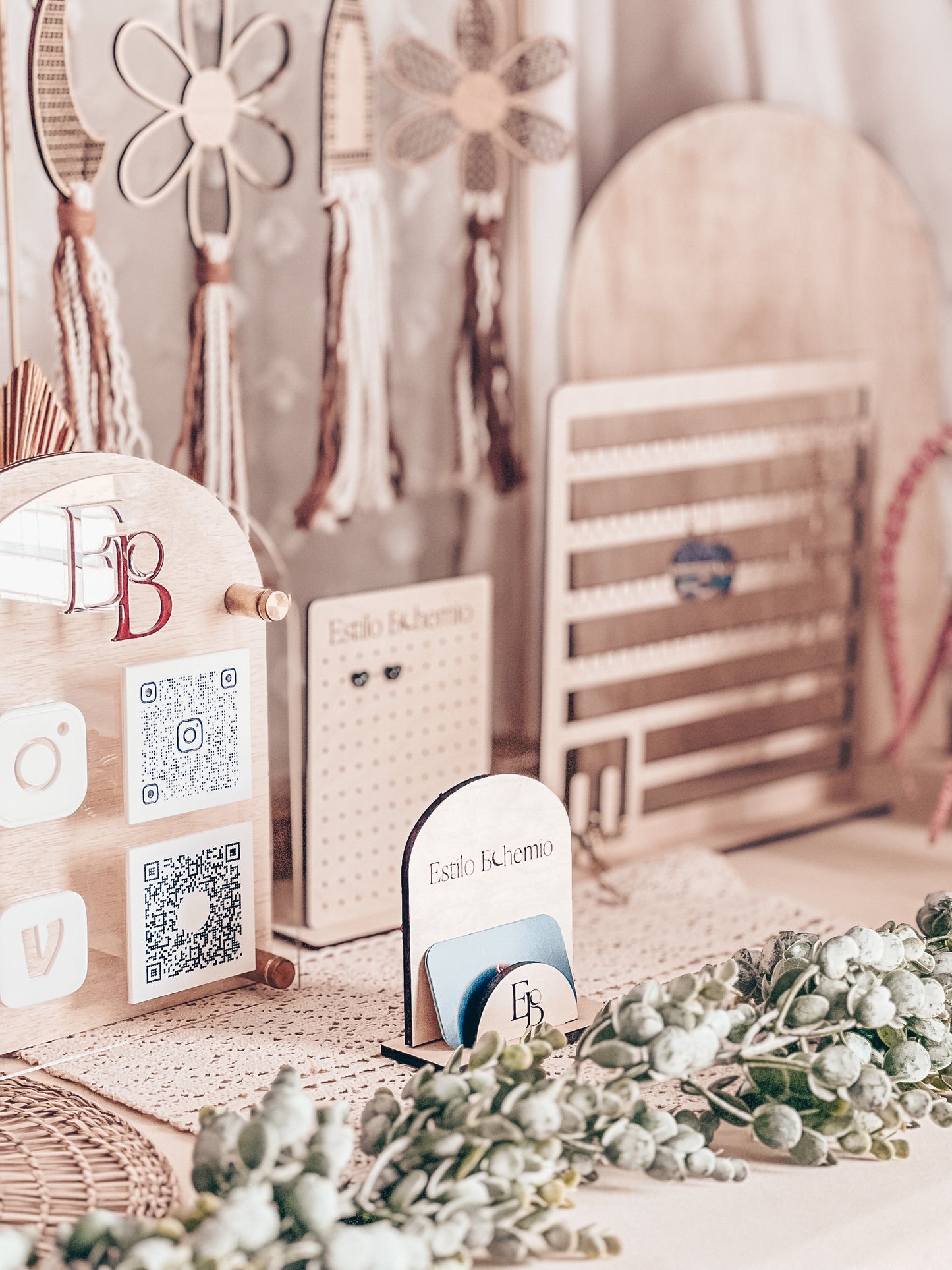 Business QR Code Social Media Sign Wood and Acrylic