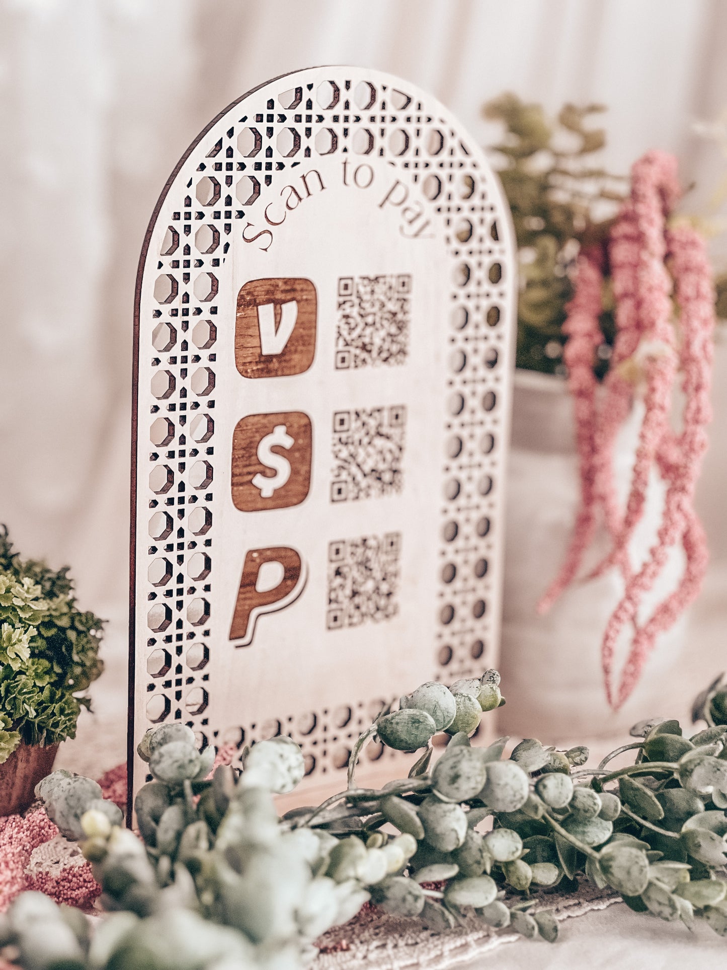 Rattan Arch QR Code and Social Link Sign