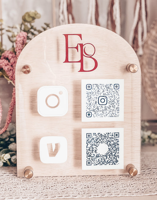 Business QR Code Social Media Sign Wood and Acrylic