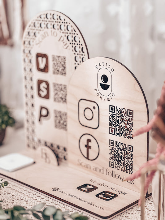 ALL IN ONE - Social and Payment Stand with QR Codes and Logo