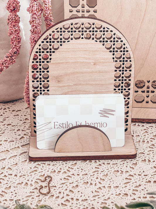 Personalized Rattan Wood Business Card Stand