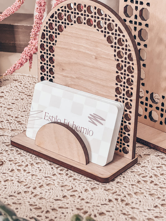 Personalized Rattan Wood Business Card Stand